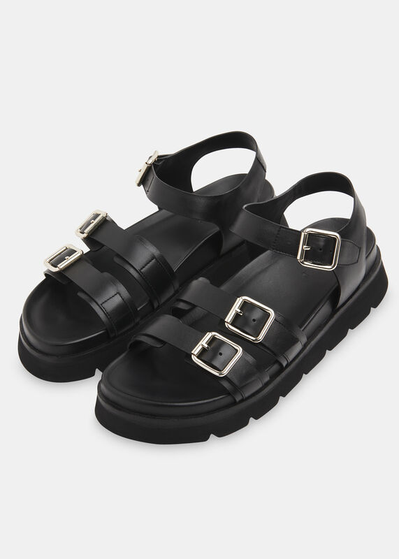 Black Jemma Triple Buckle Sandal