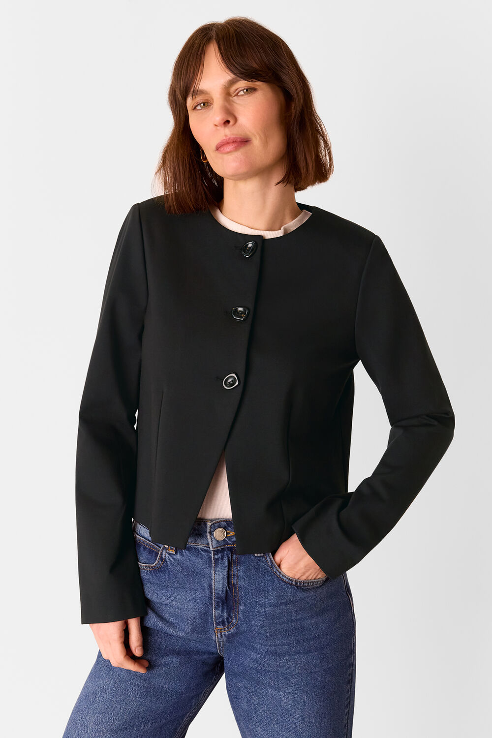 Black Anne Ponte Button Jacket