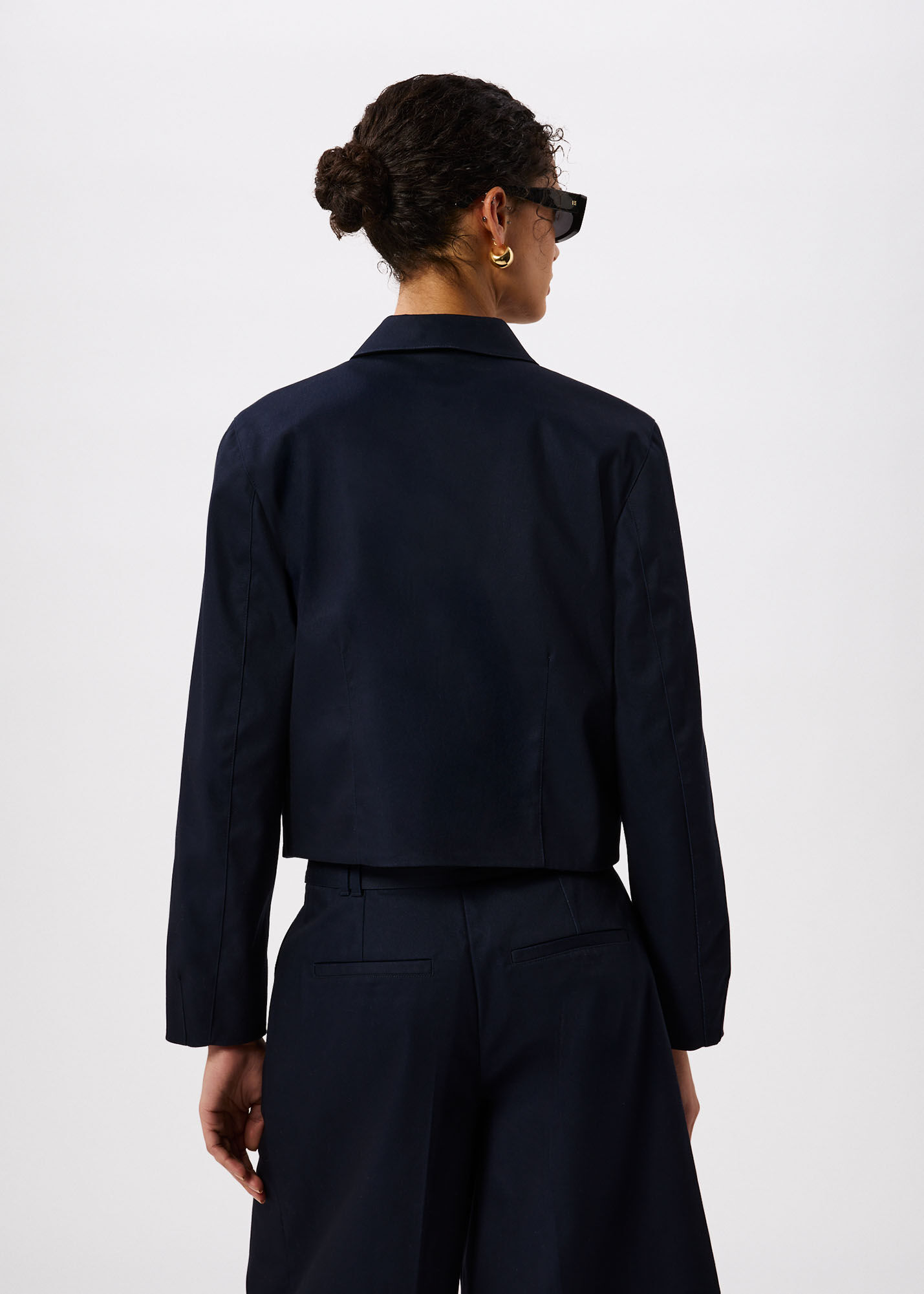 Navy Compact Cotton Cropped Jacket | WHISTLES | Whistles US |