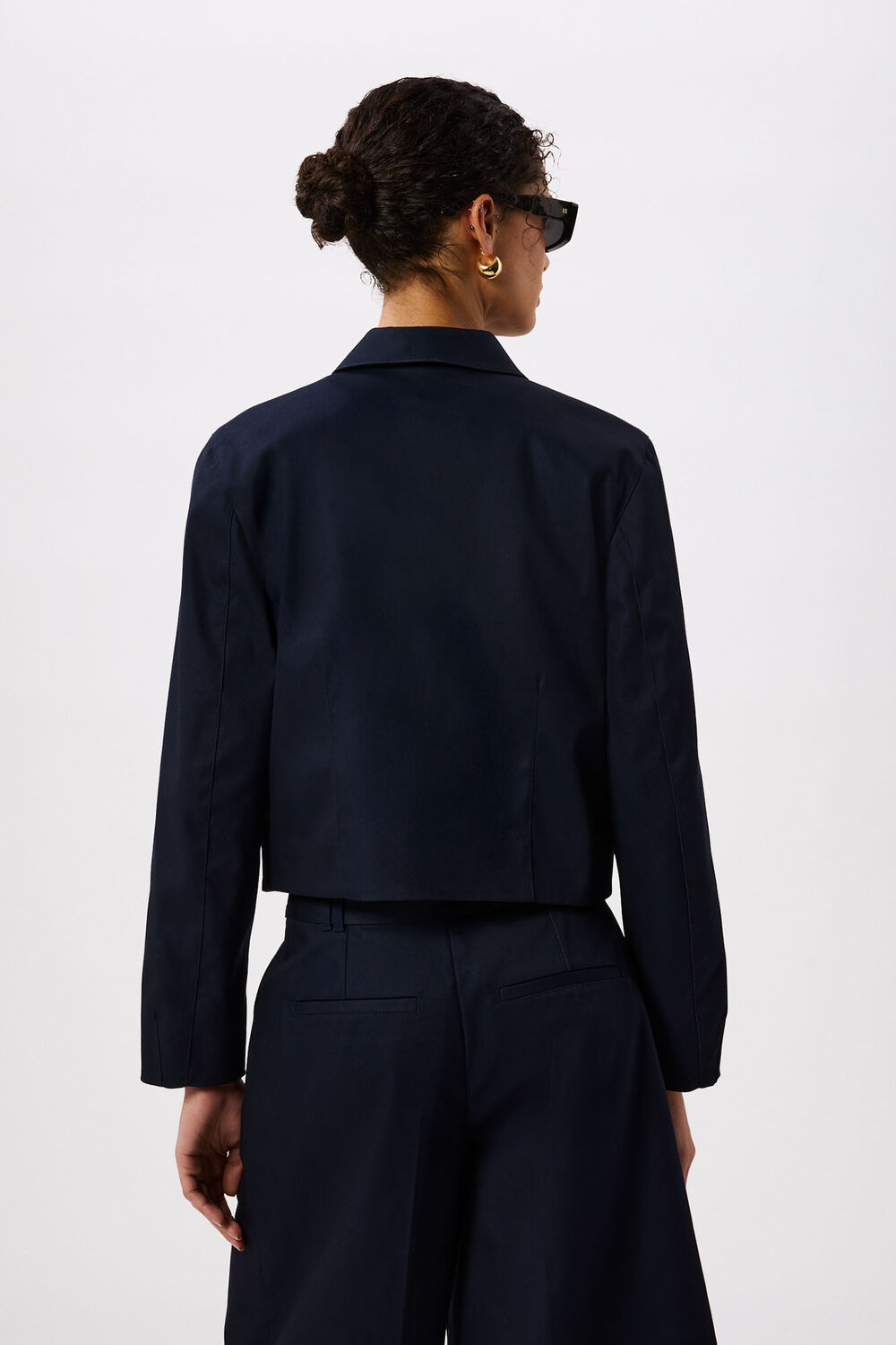 Navy Compact Cotton Cropped Jacket