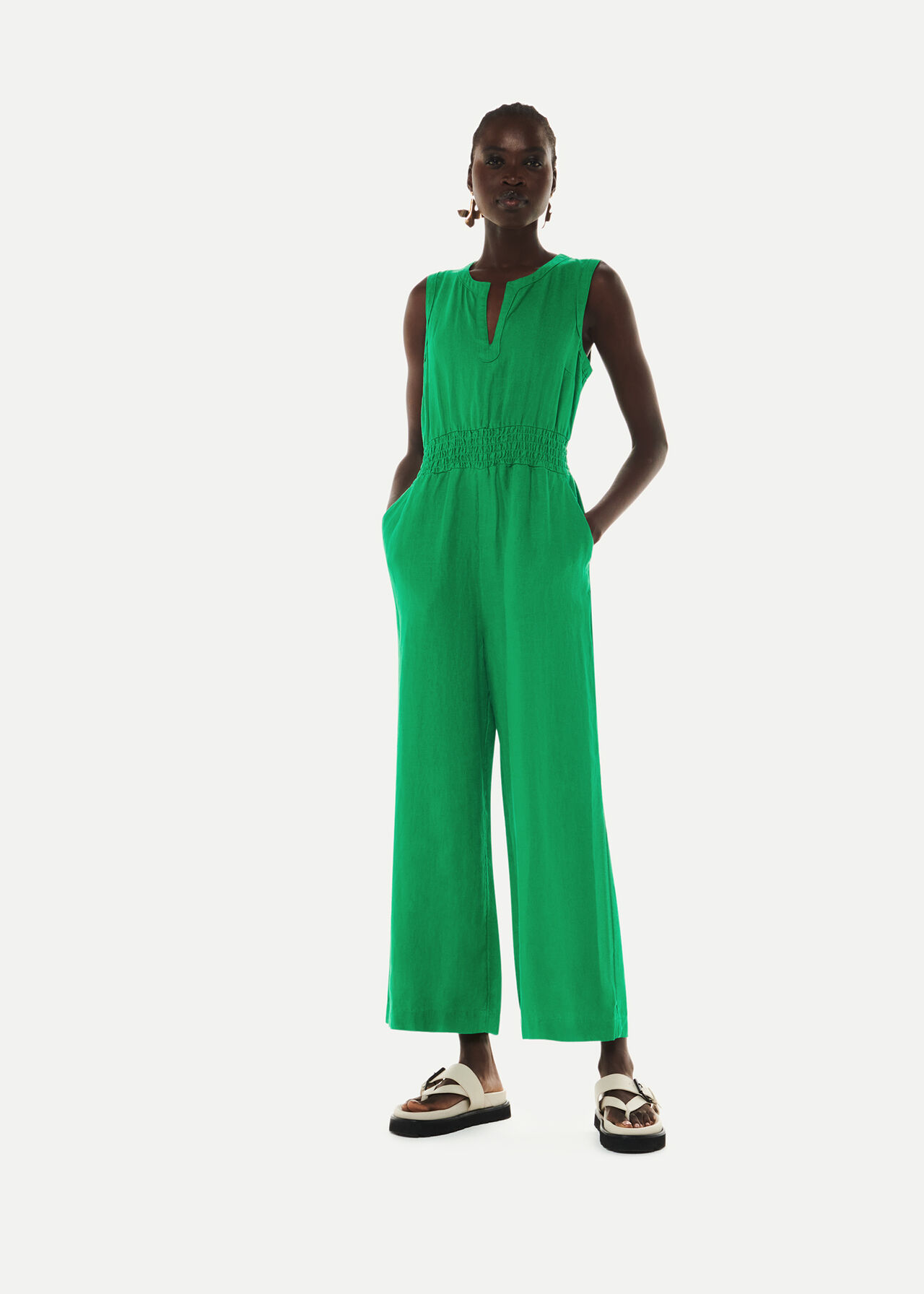 Green Danny Linen Jumpsuit WHISTLES