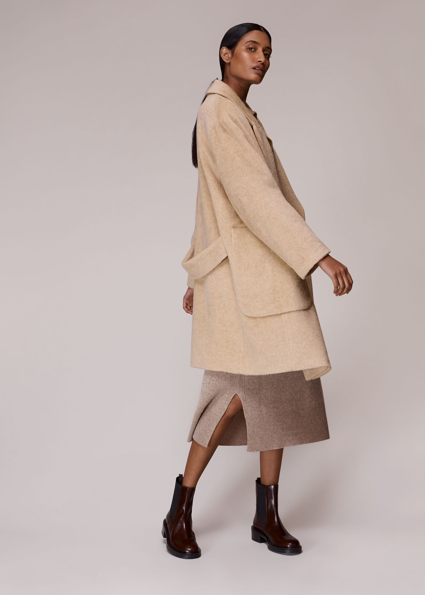 Oatmeal Lola Wool Mix Cocoon Coat WHISTLES Whistles US