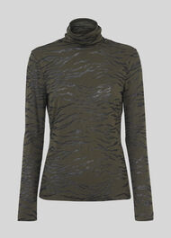 Tiger Burnout High Neck Top Khaki