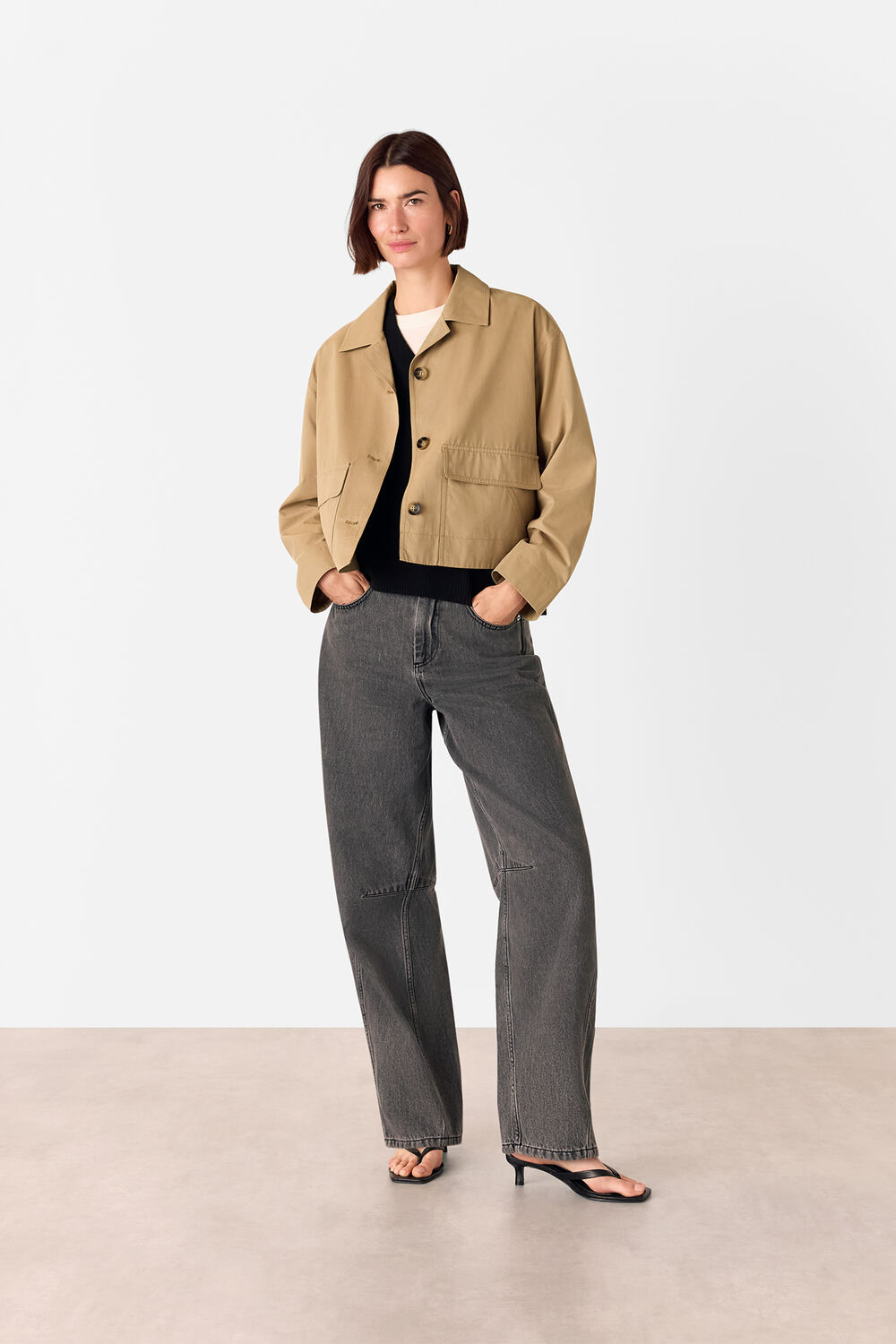 Neutral Short Cotton Trench Jacket