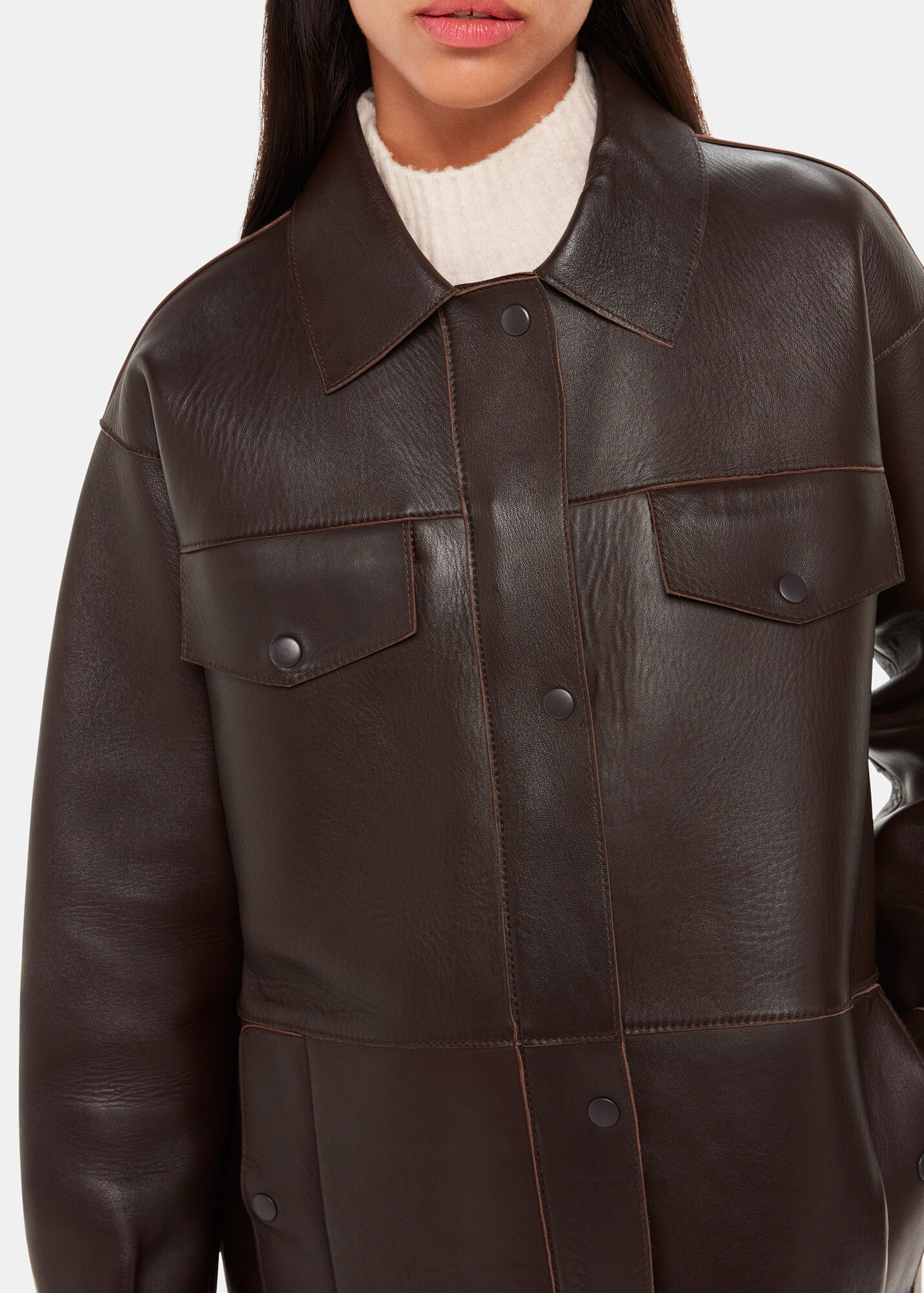 Brown Clean Bonded Leather Jacket WHISTLES