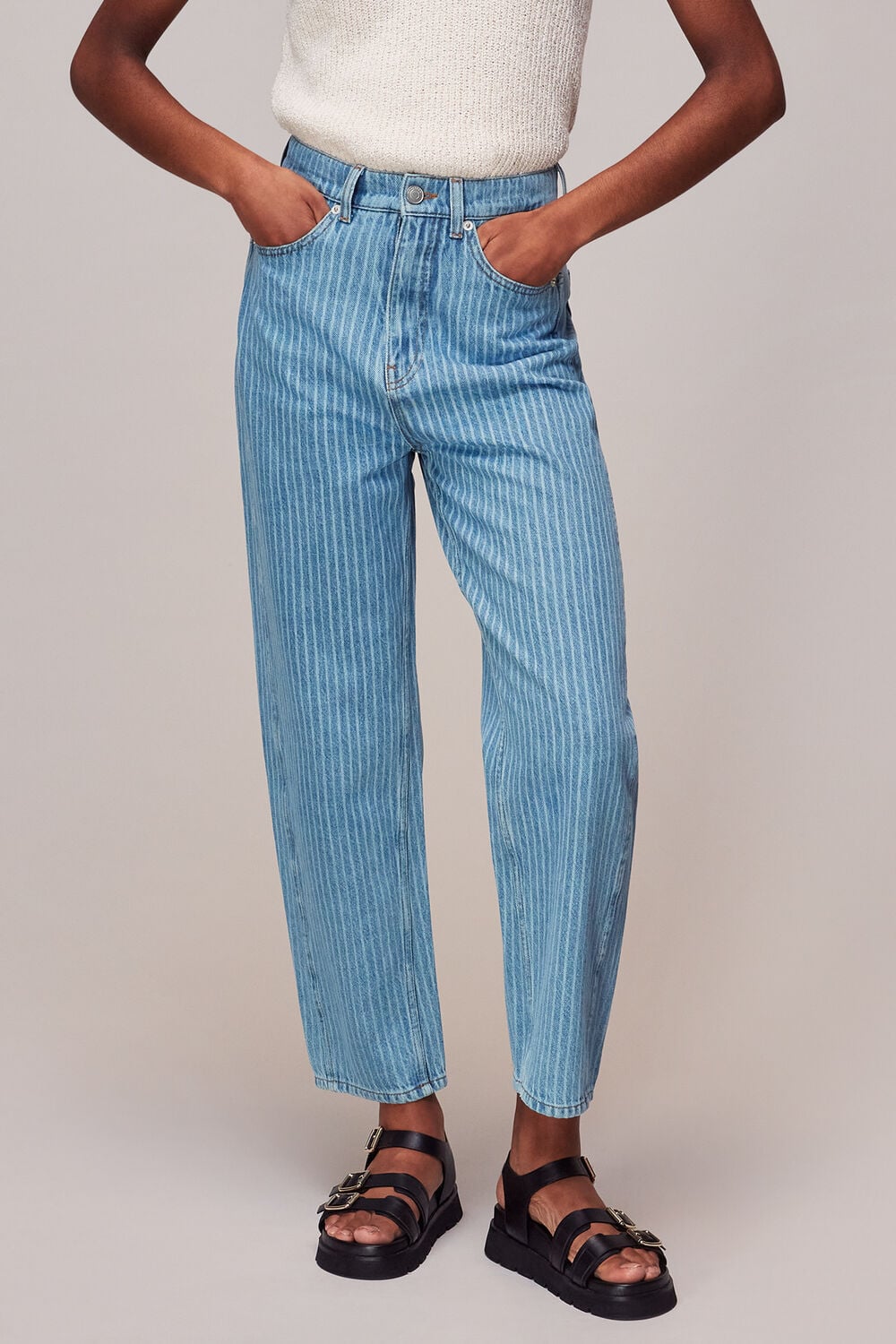Stripe Barrel Leg Jean
