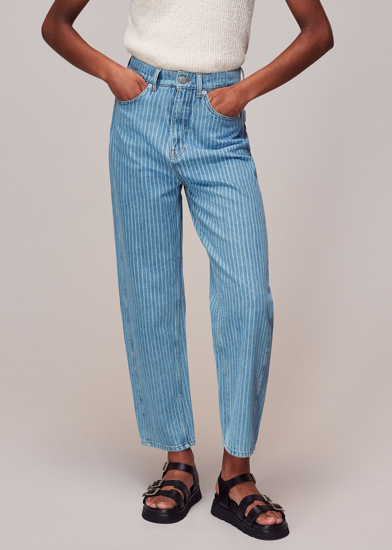 Stripe Barrel Leg Jean