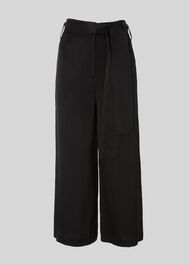 Satin Belted Wide Leg Trouser Black