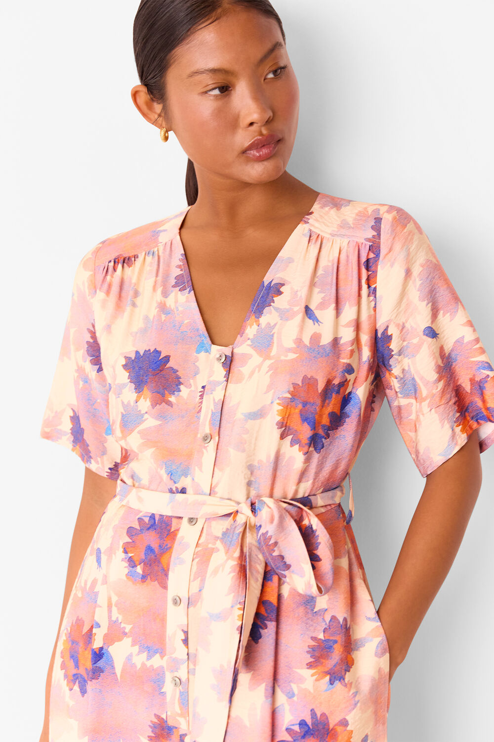 Pink Petite Floral Button Front Jumpsuit