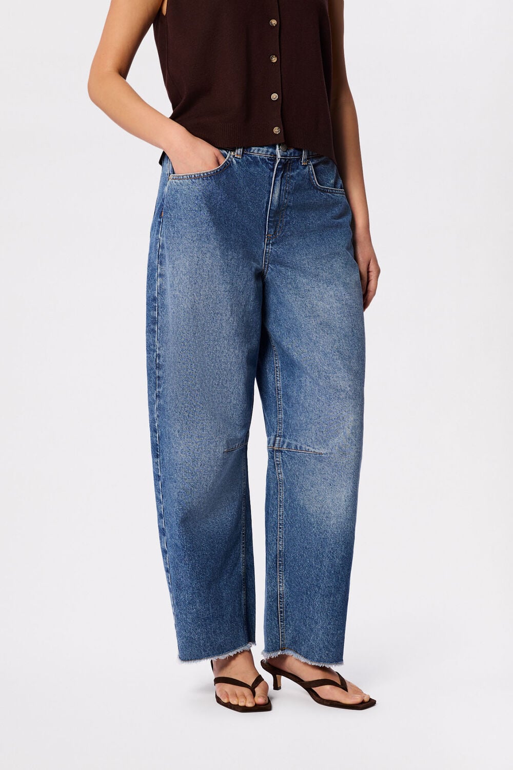 Denim Authentic Raw Hem Barrel Jean