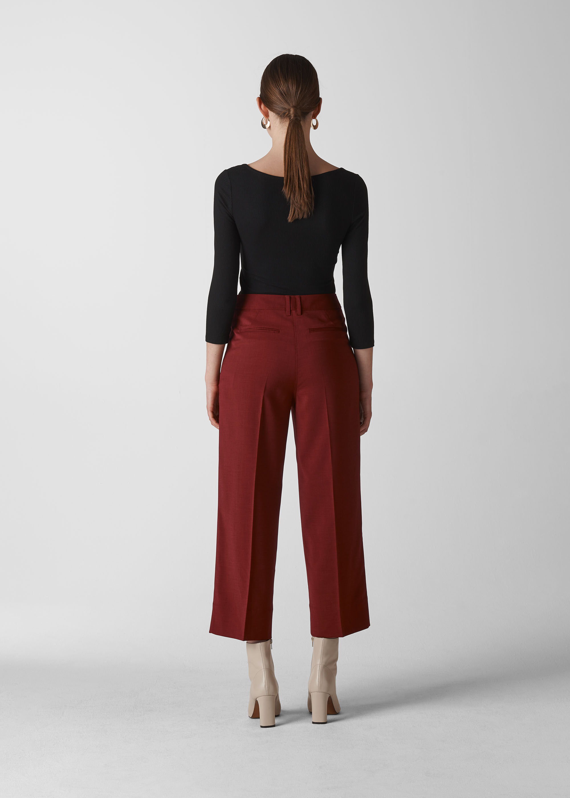 Burgundy cropped trousers cheap