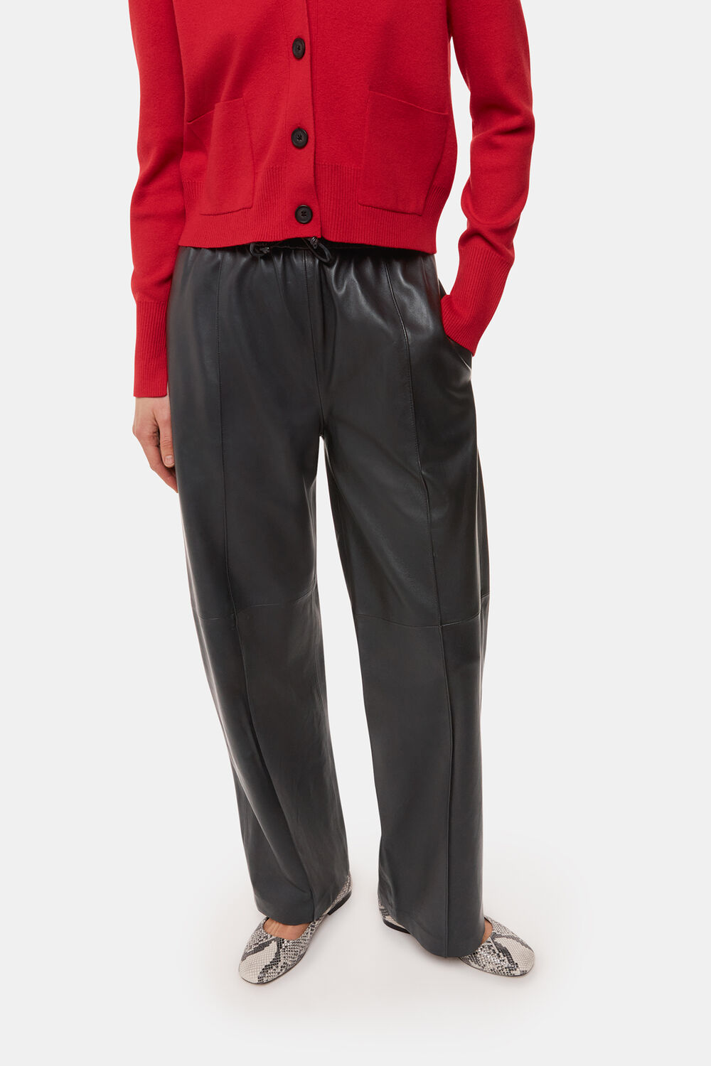 Black Elasticated  Leather Trouser