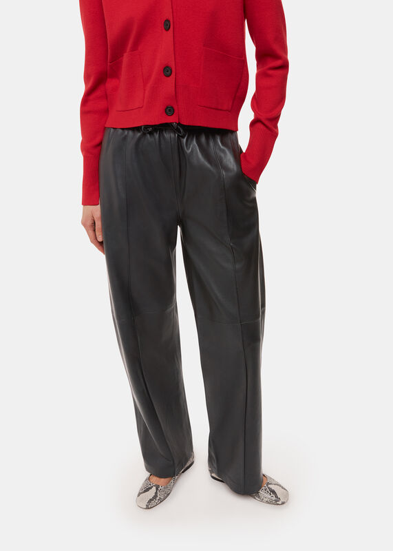 Black Elasticated  Leather Trouser