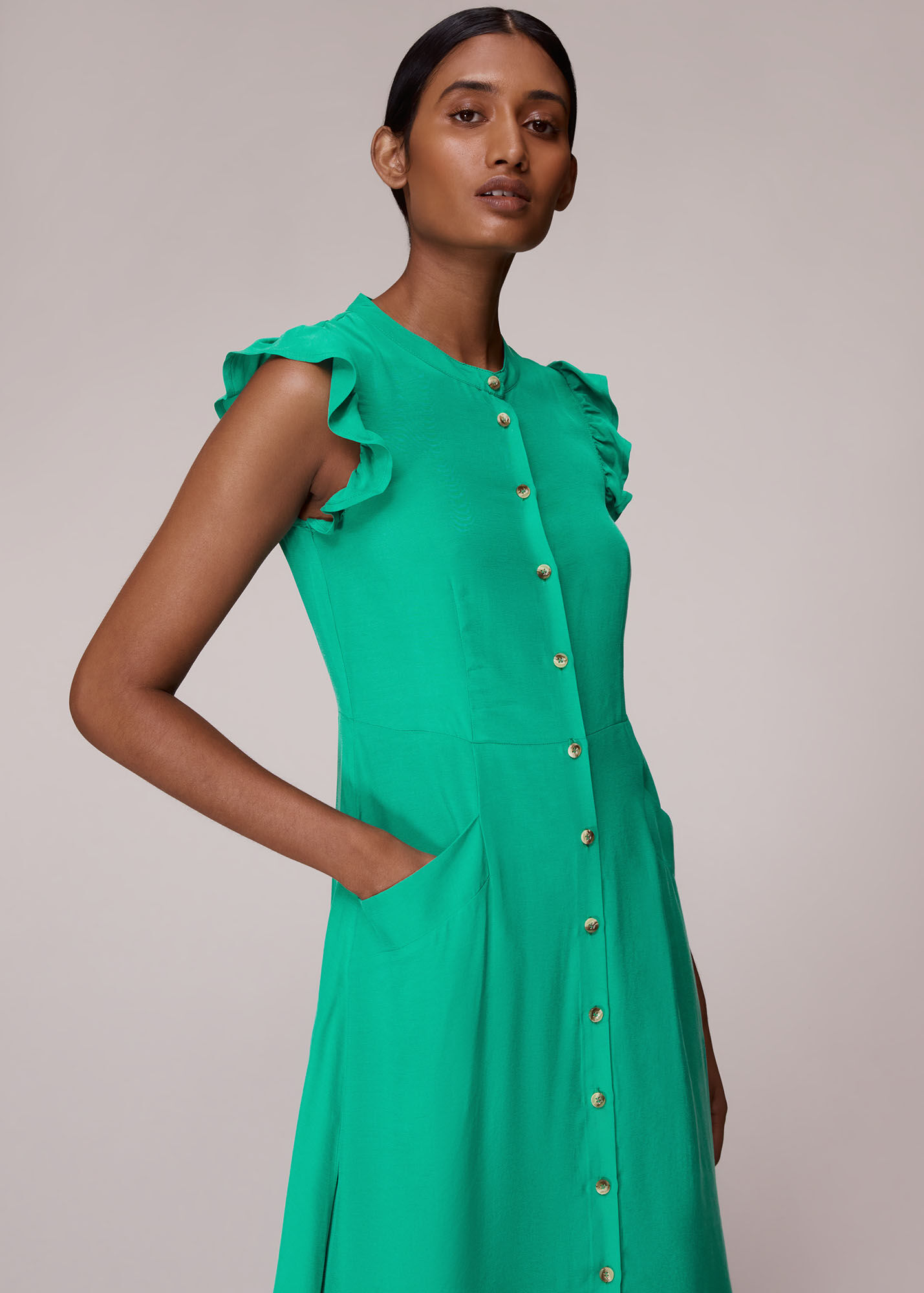 Teal Frill Sleeve Button Dress WHISTLES Whistles UK