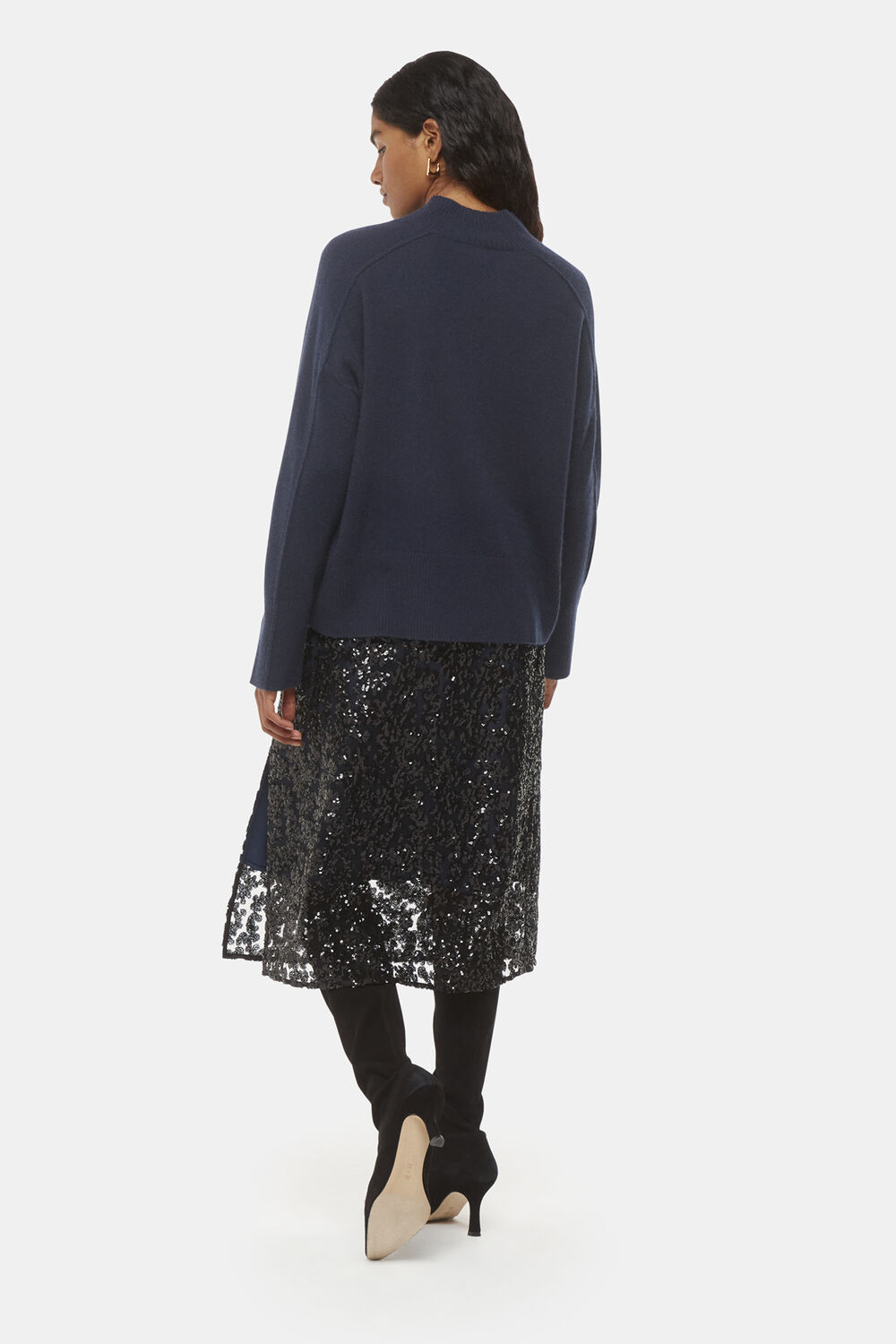 Black Petite Floral Sequin Midi Skirt