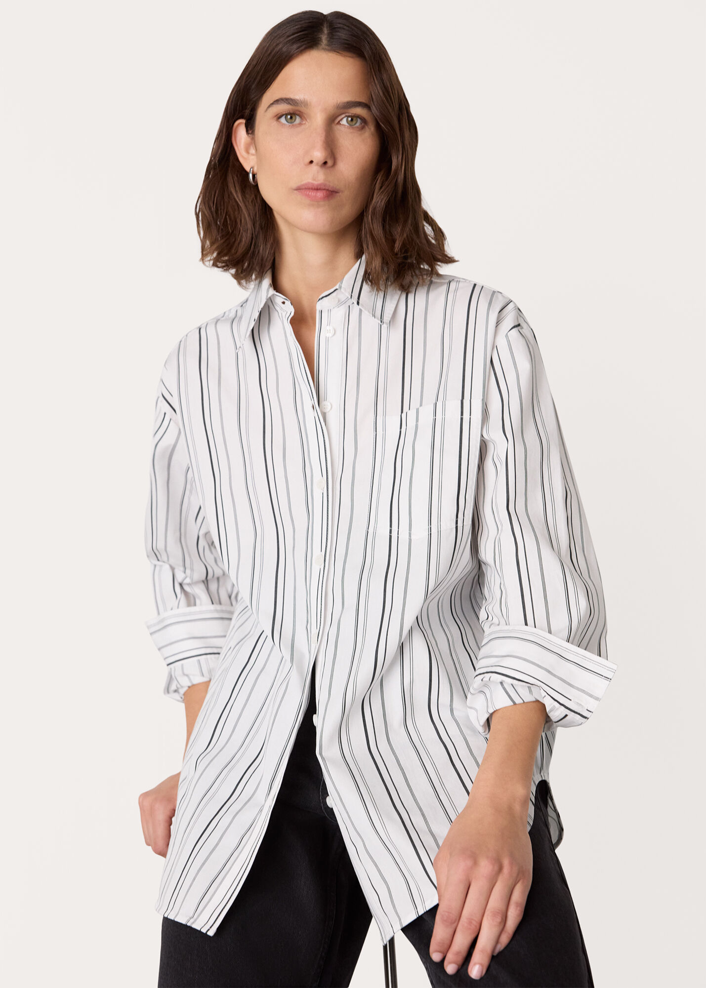 White/Multi Irregular Stripe Relaxed Shirt | WHISTLES | Whistles UK |