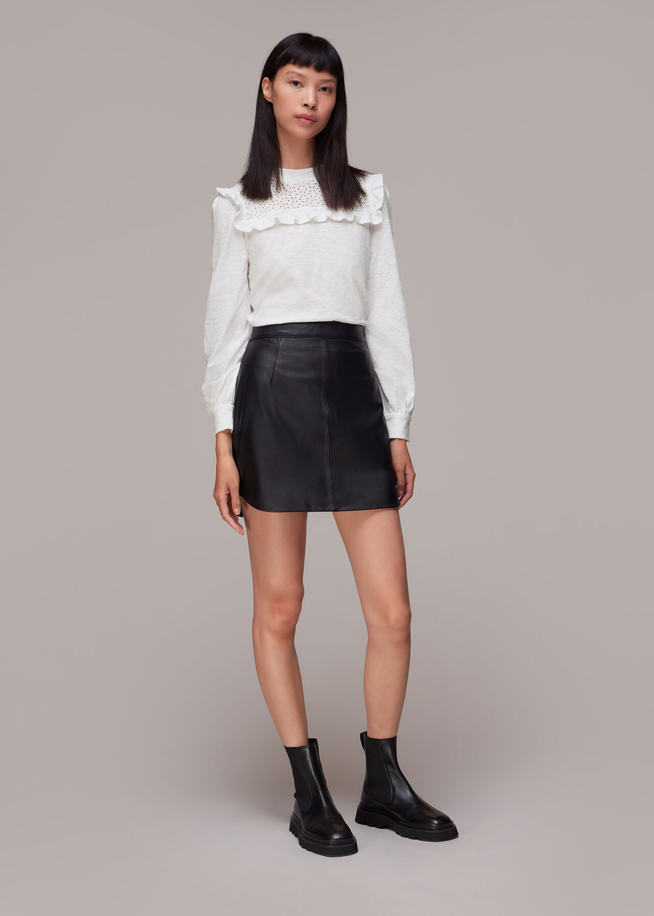 White Broderie Yoke Frill Detail Top | WHISTLES | Whistles UK