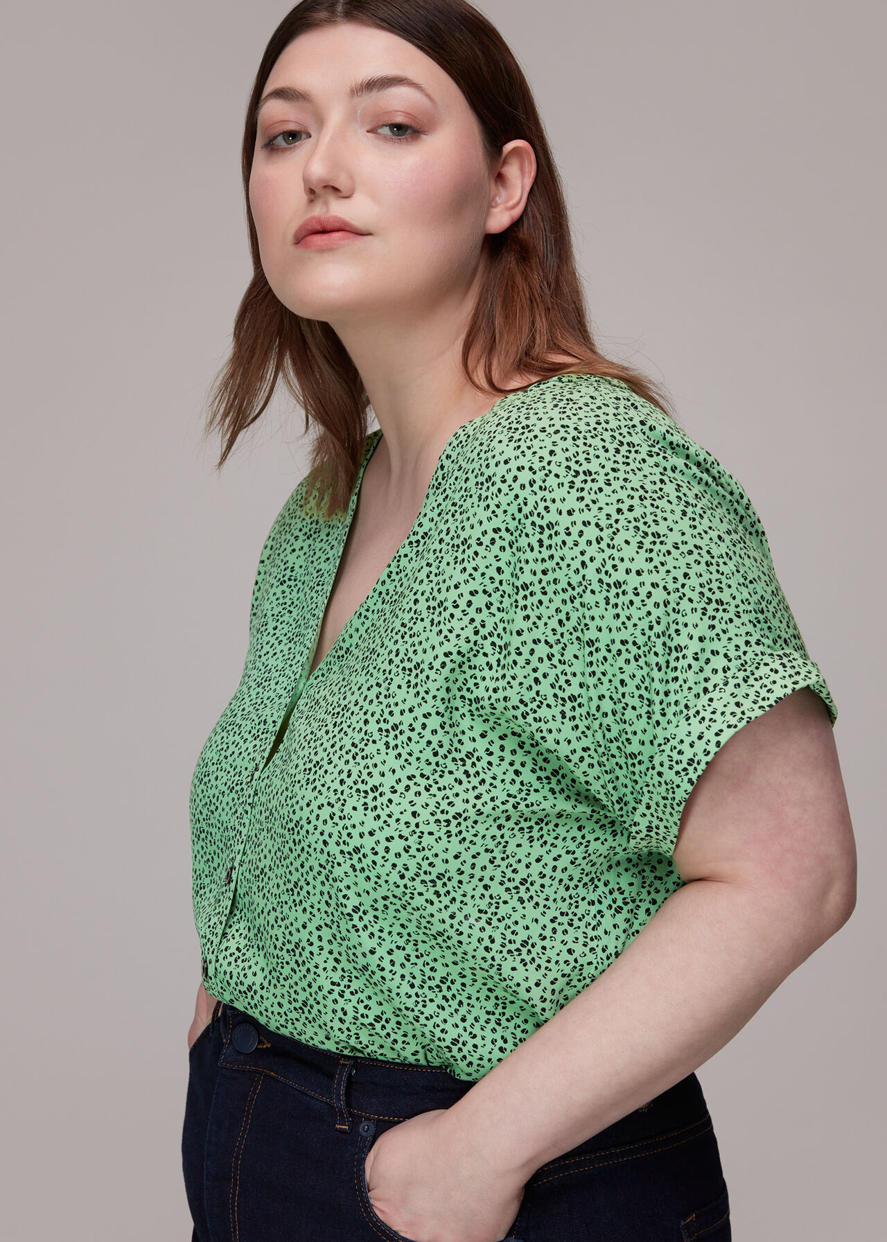 Ink Leopard Button Front Top