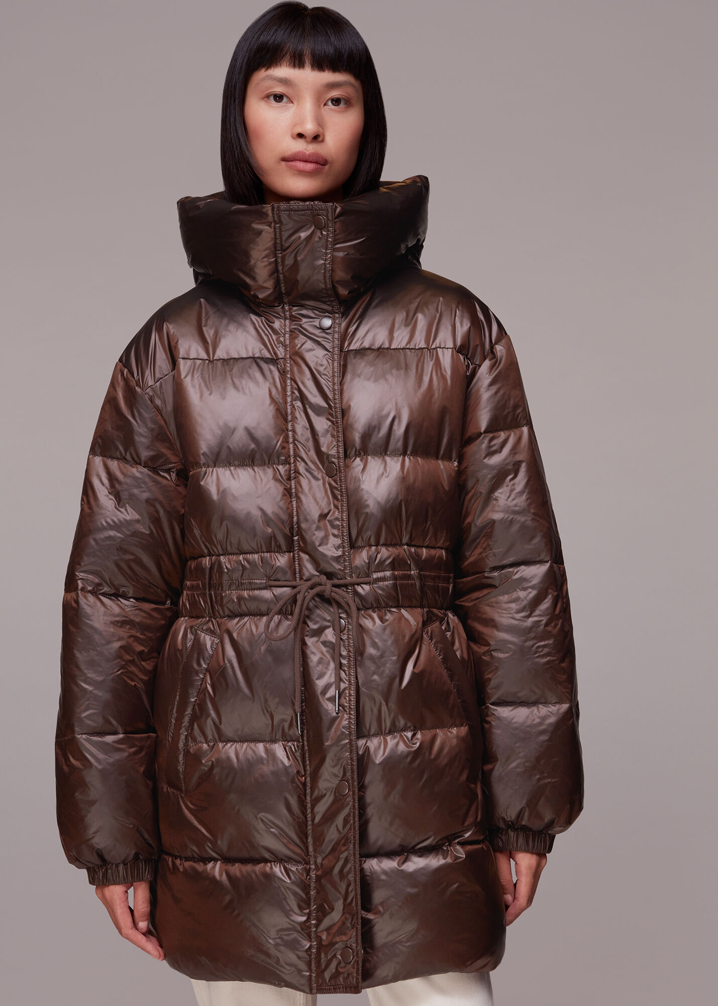 Brown Tilly Waist Detail Puffer WHISTLES