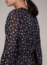 Satin Stripe Spot Wrap Dress