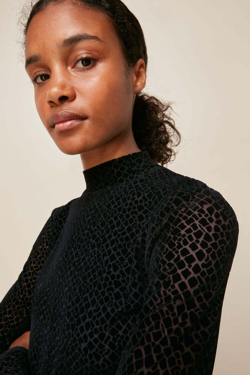 Giraffe Flocked Mesh Top