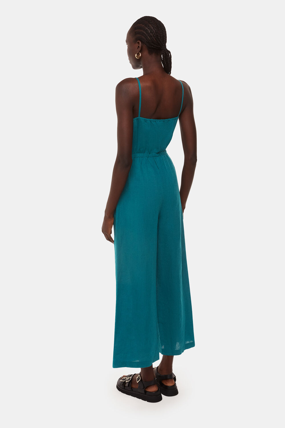 Teal Wrap Linen Blend Jumpsuit