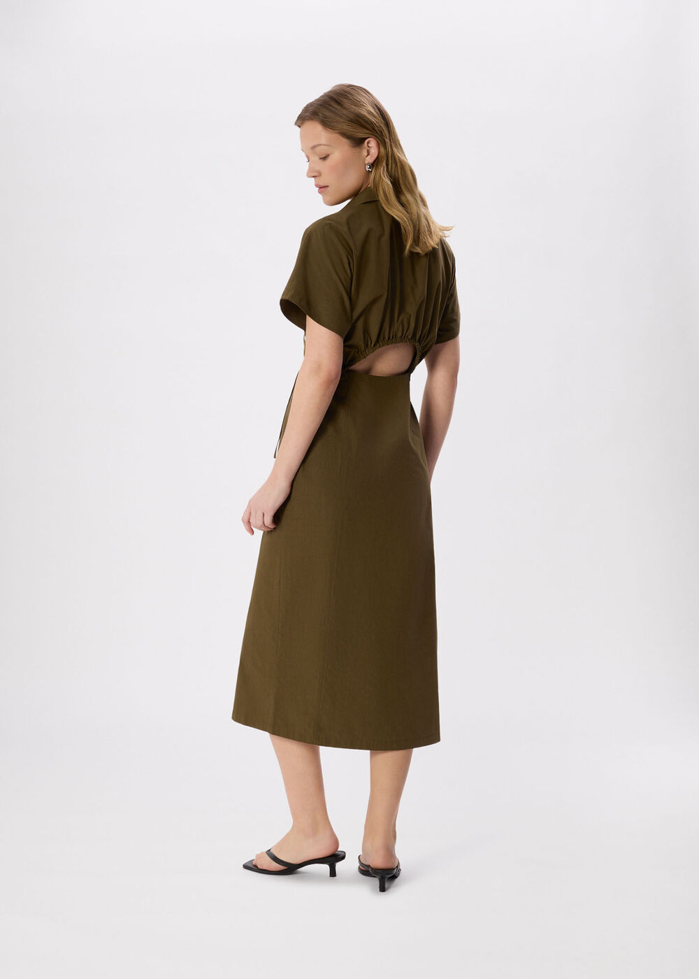 Cut Out Back Poplin Midi Dress