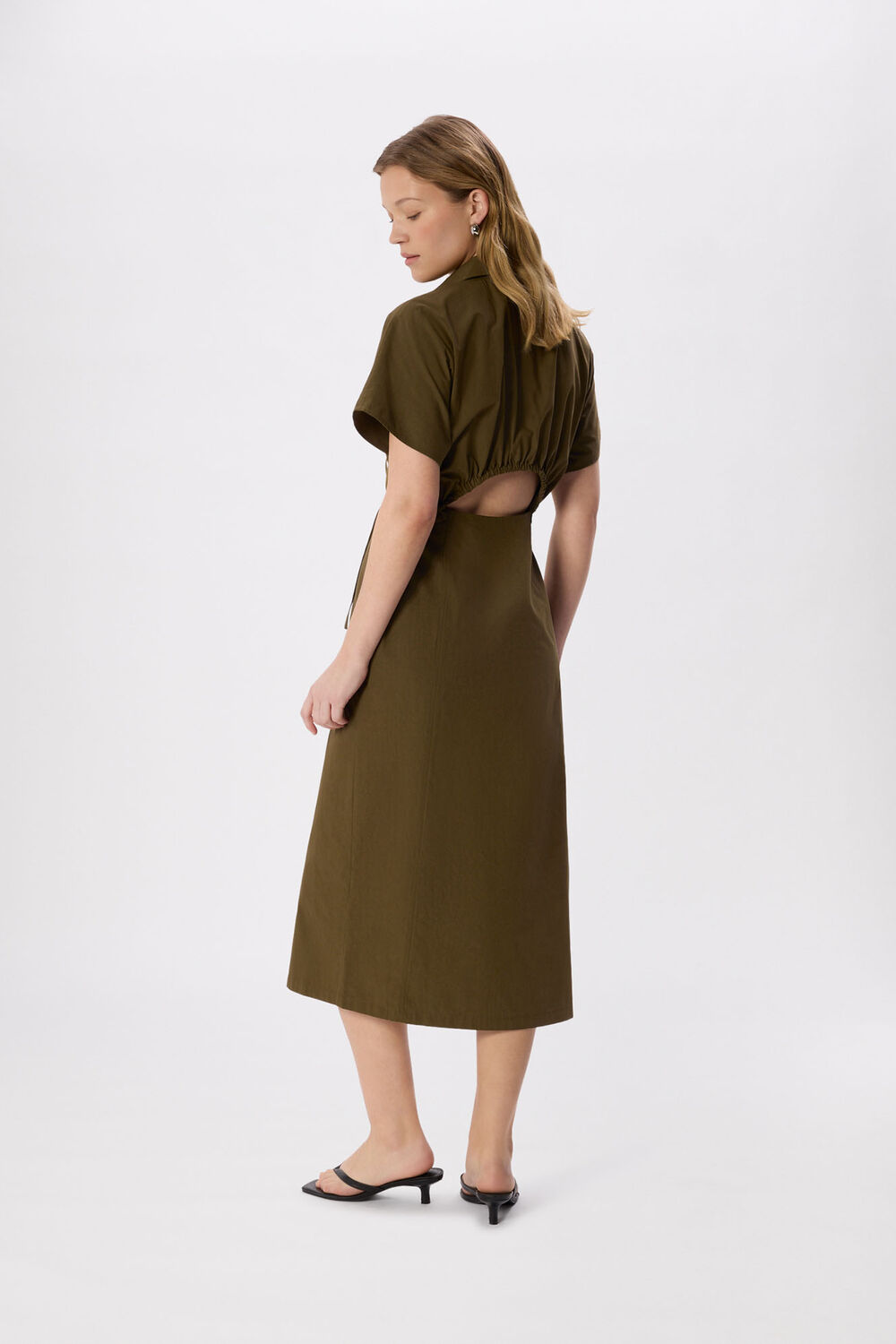Cut Out Back Poplin Midi Dress