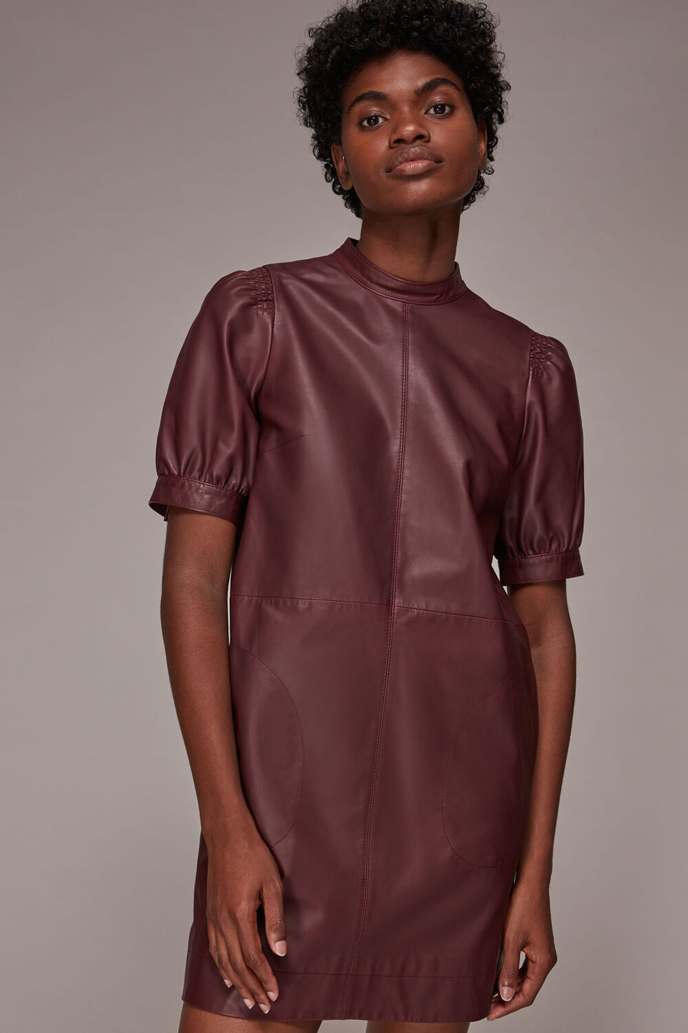 Puff Sleeve Leather Dress