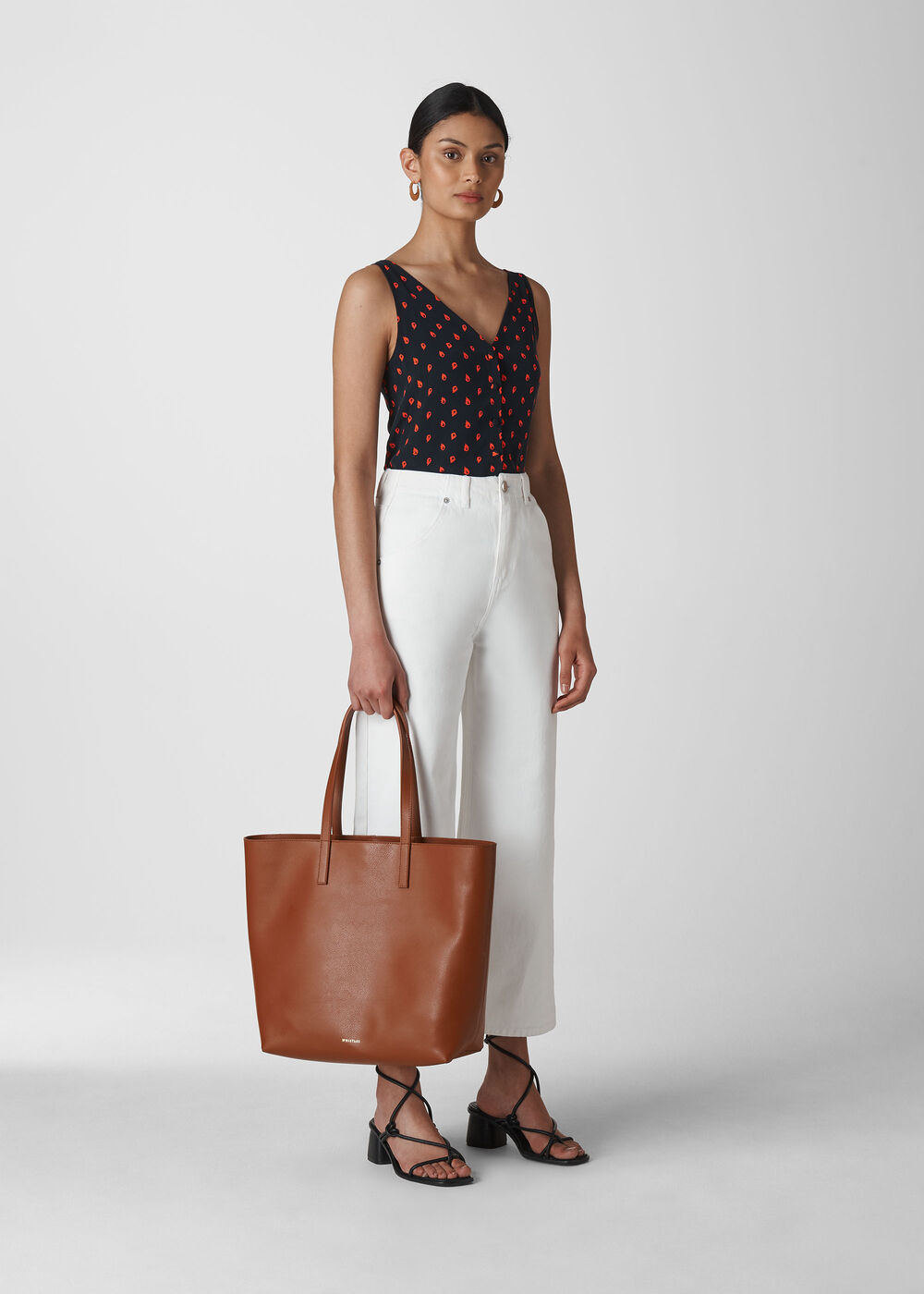 Scattered Leaf Button Top Navy/Multi