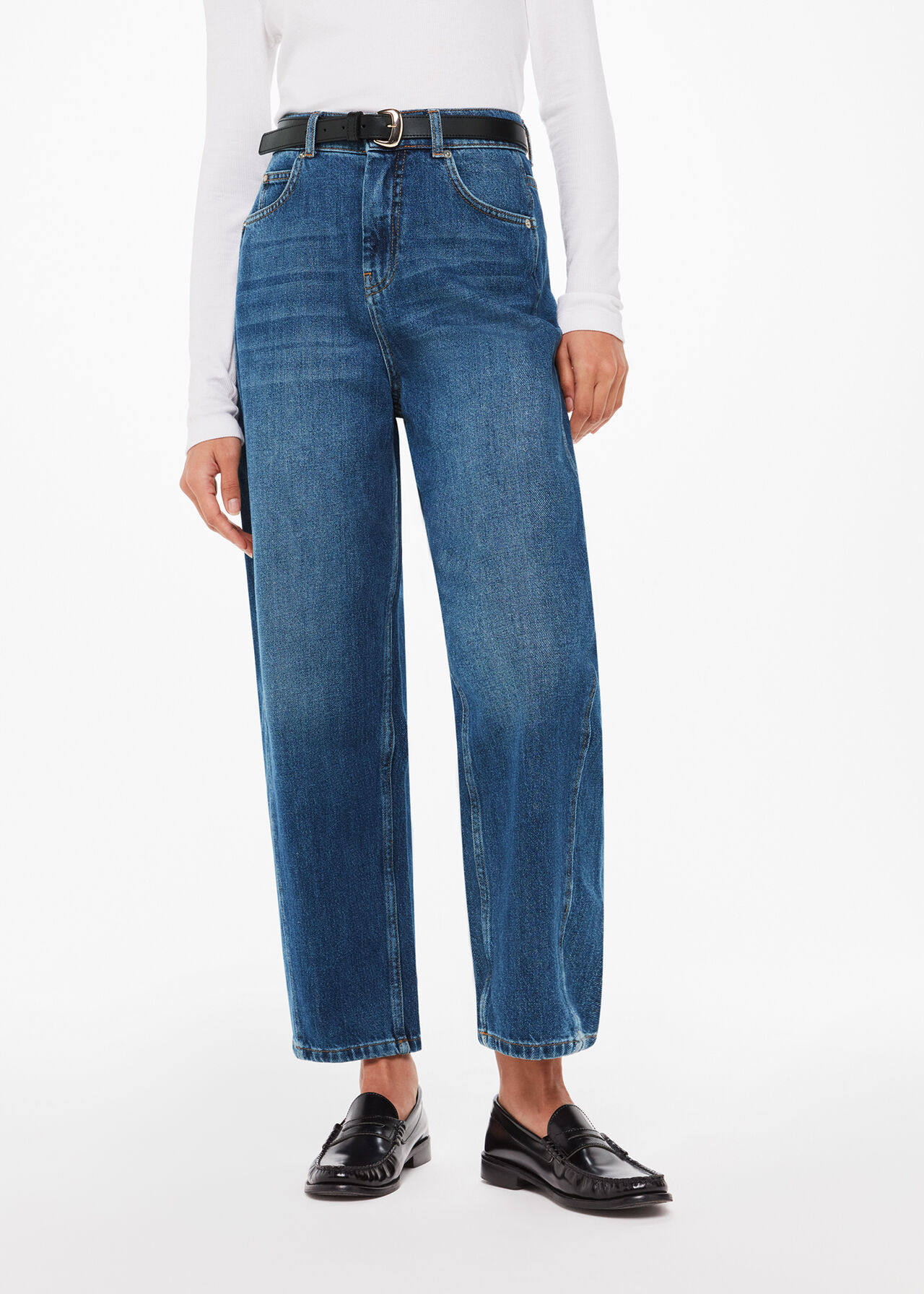 Denim Blue HighWaisted BarrelLeg Jeans Whistles Whistles UK