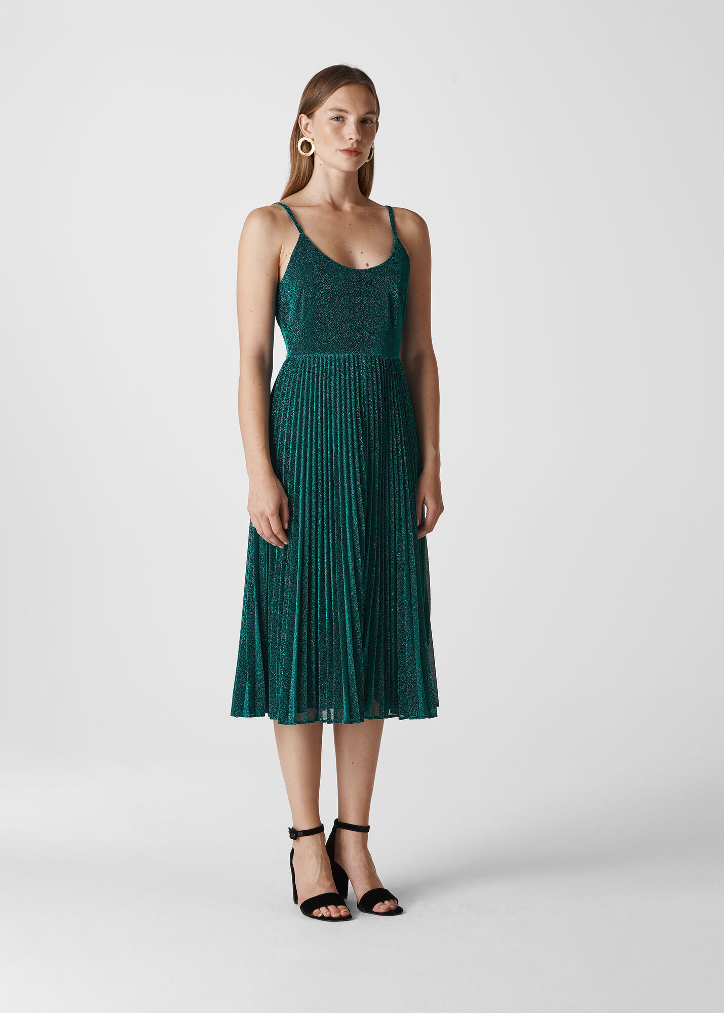 Green Regina Sparkle Pleated Dress WHISTLES