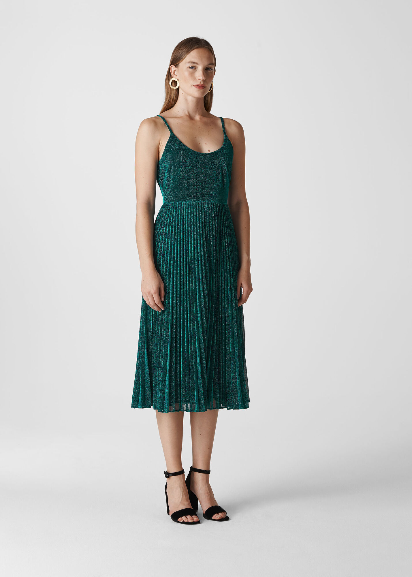 Green Regina Sparkle Pleated Dress  WHISTLES
