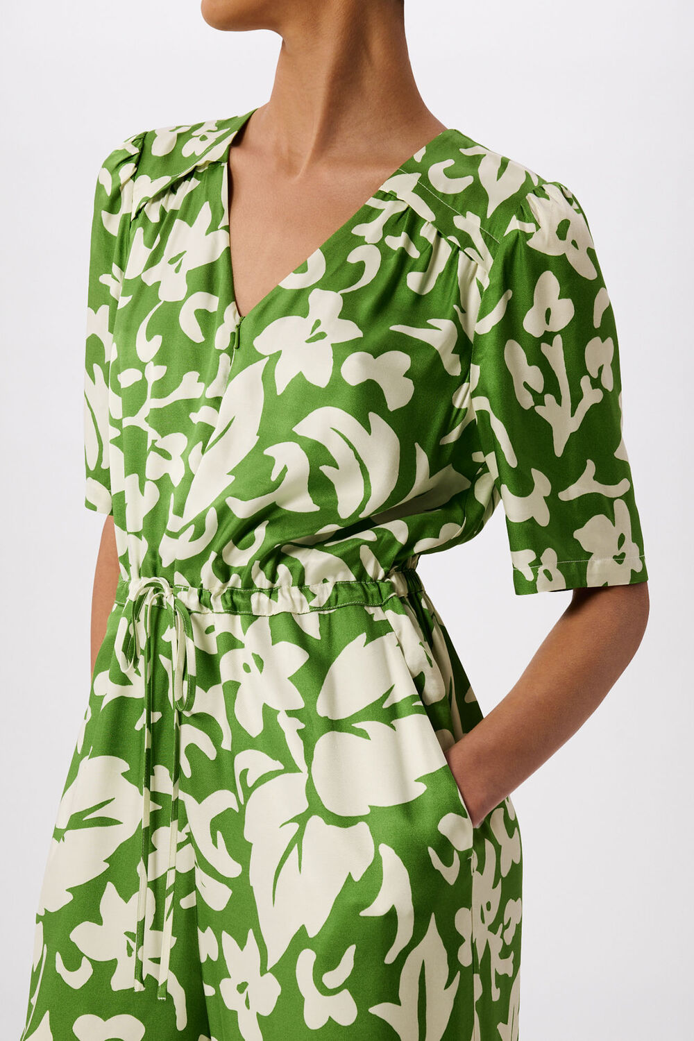 Green Floral Tie Waist Jumpsuit