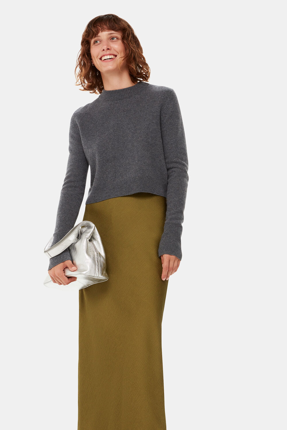 Khaki Satin Bias Cut Skirt