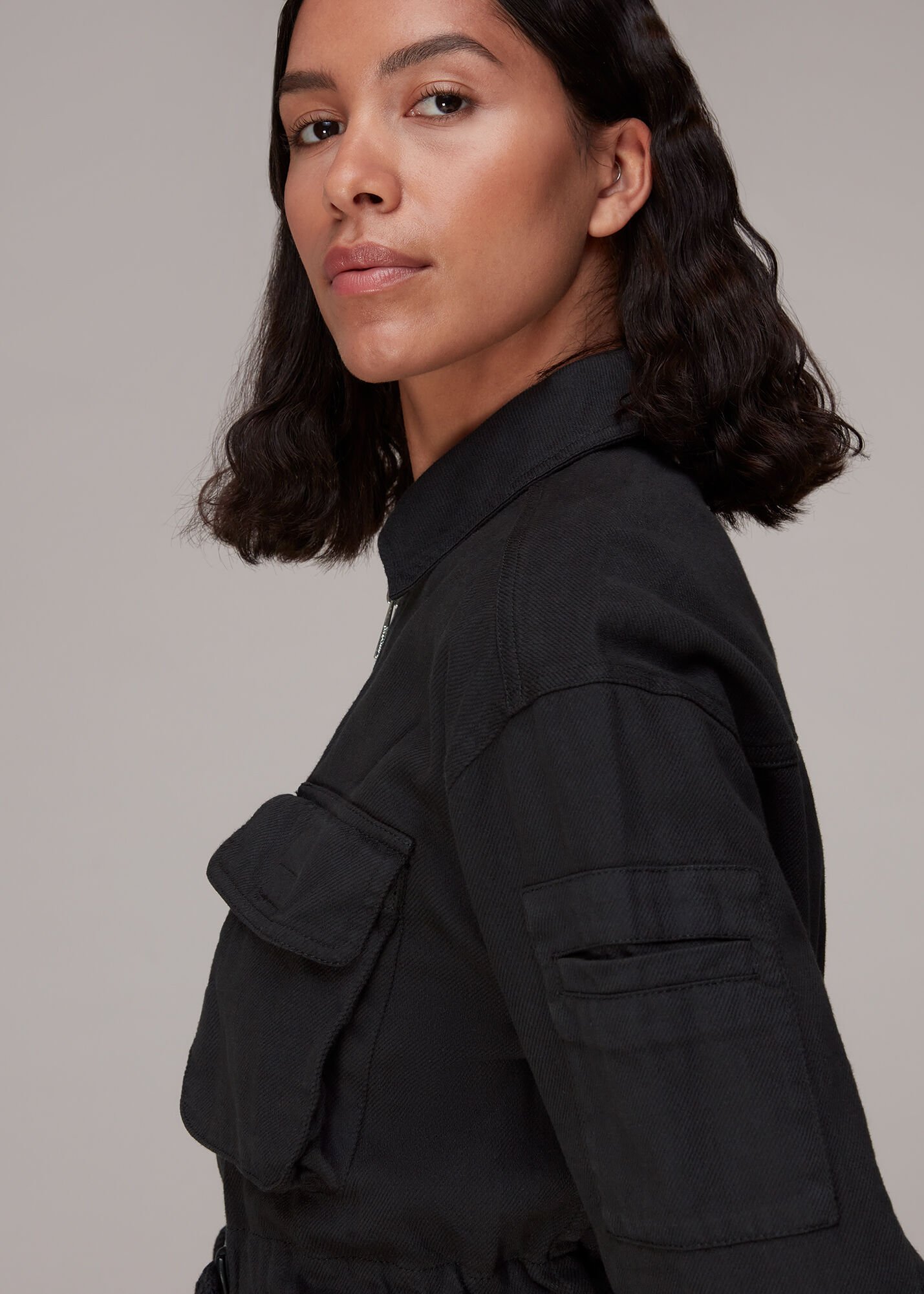 Washed Black Carly Cargo Military Jacket | WHISTLES |