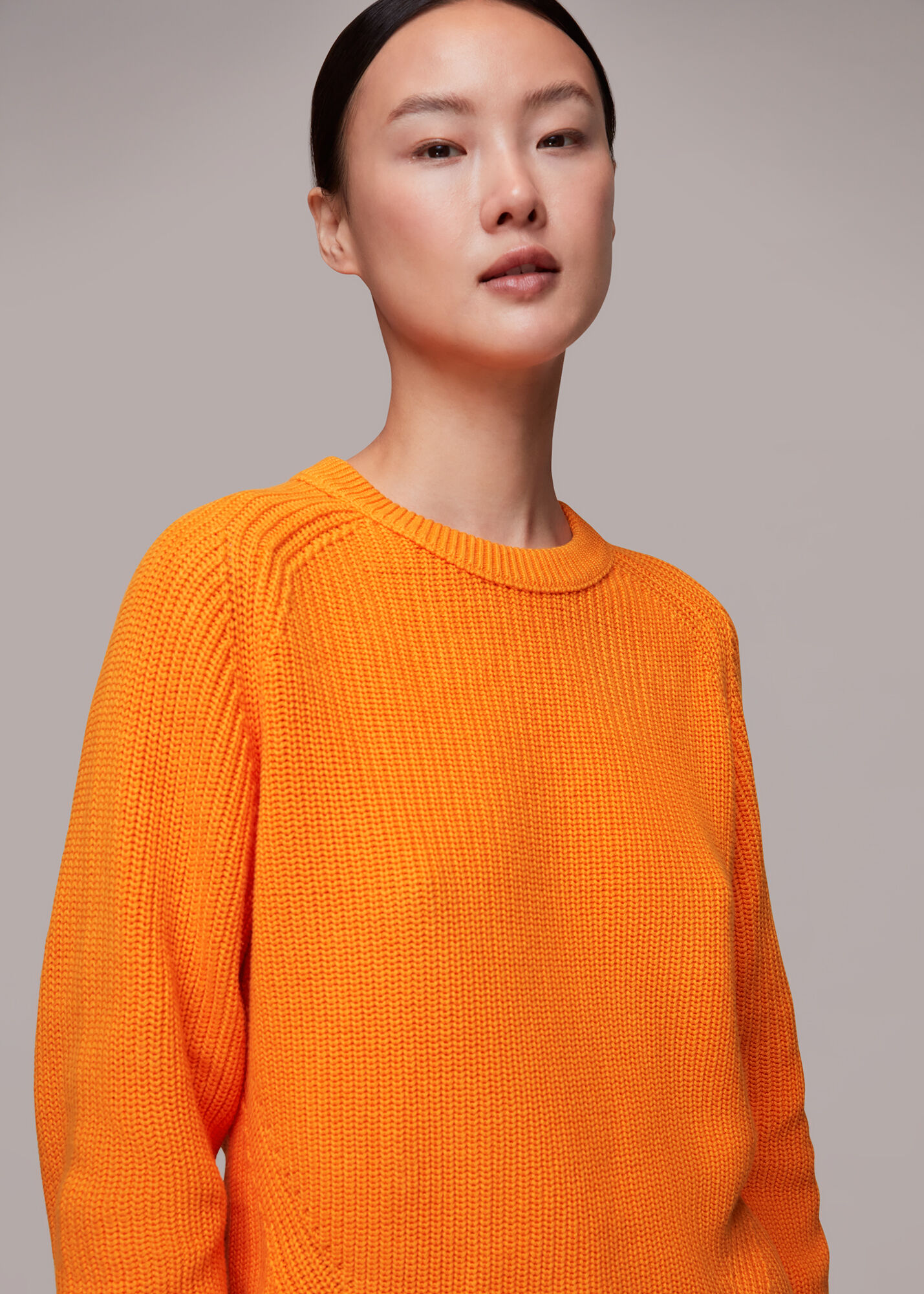 Orange Rib Crew Neck Jumper WHISTLES Whistles UK