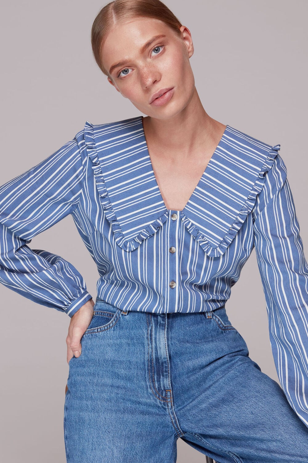 Oversized Collar Stripe Top