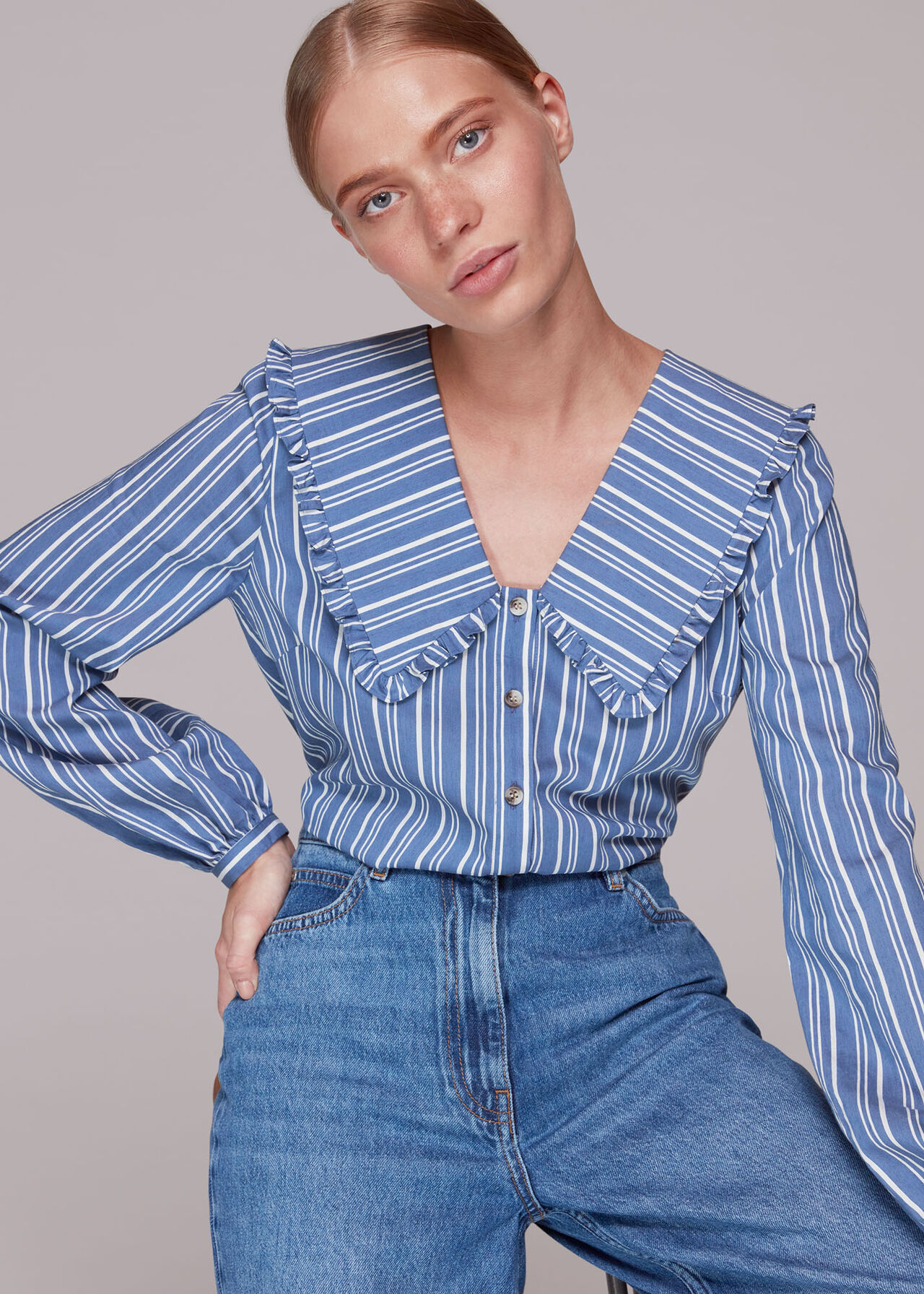 Oversized Collar Stripe Top