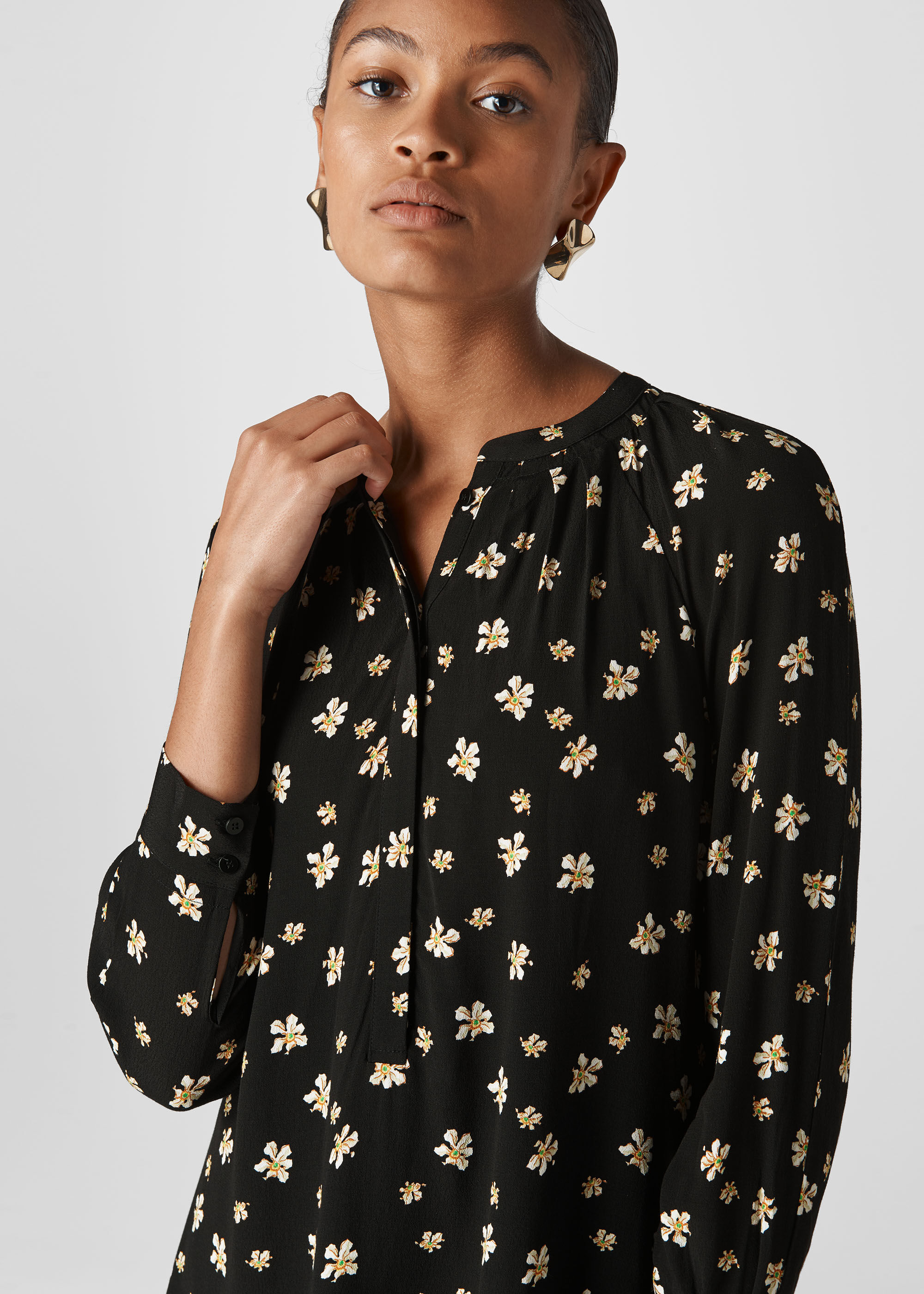Black Edelweiss Print Shirt Dress