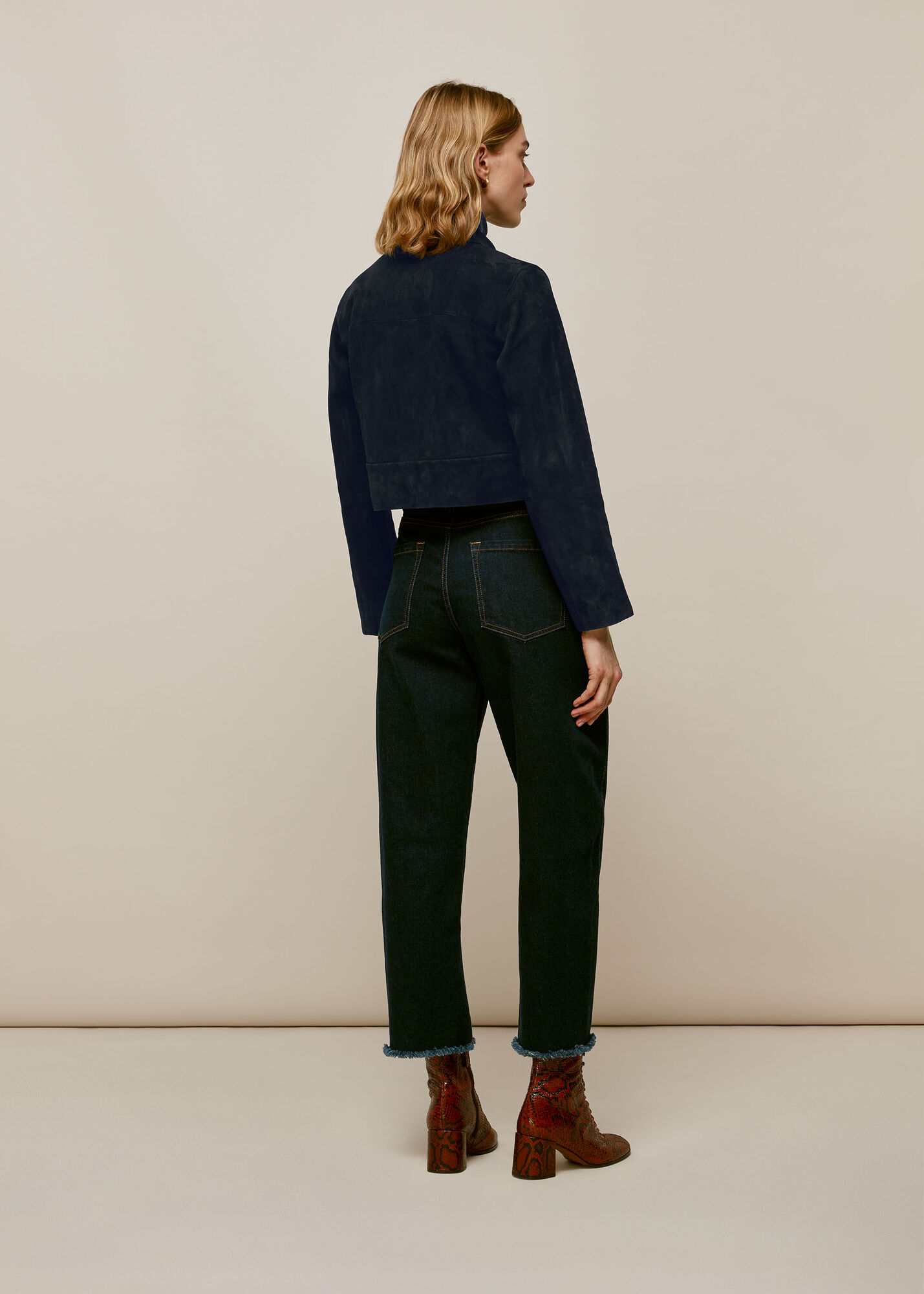 Navy Selena Cropped Suede Jacket WHISTLES Whistles UK