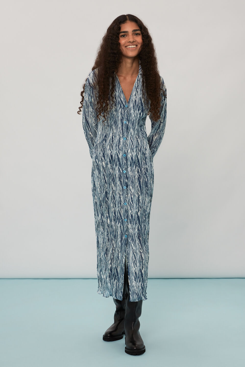 Marble Stripe Plisse Dress