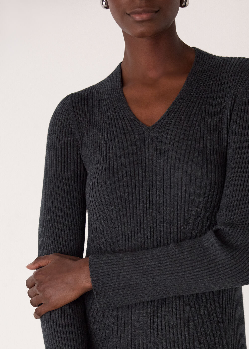 V Neck Cable Ribbed Knit Dress