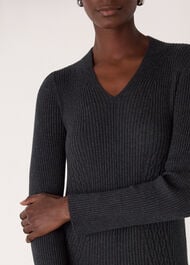 V Neck Cable Ribbed Knit Dress
