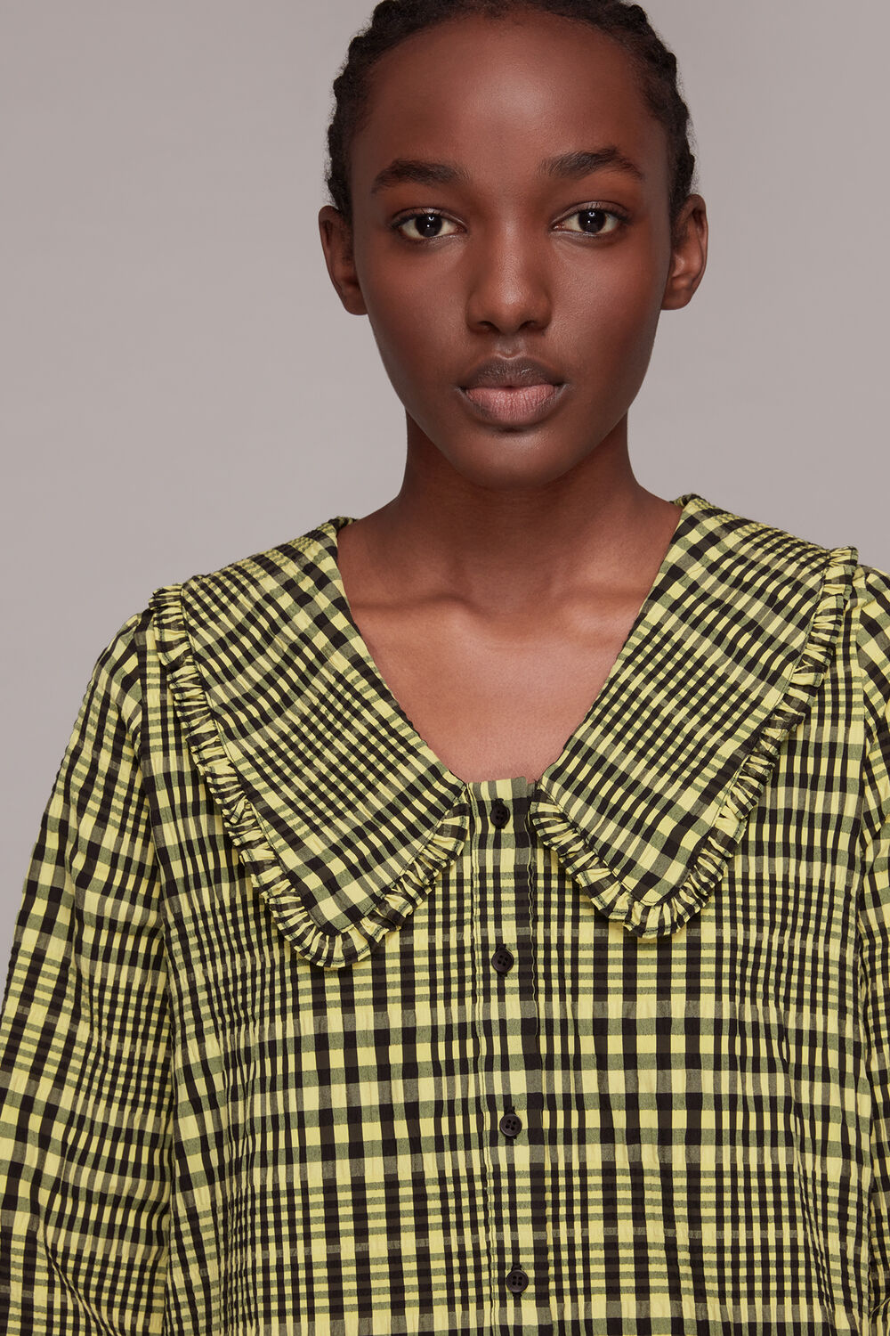 Multicolour Masie Collar Detail Check Top