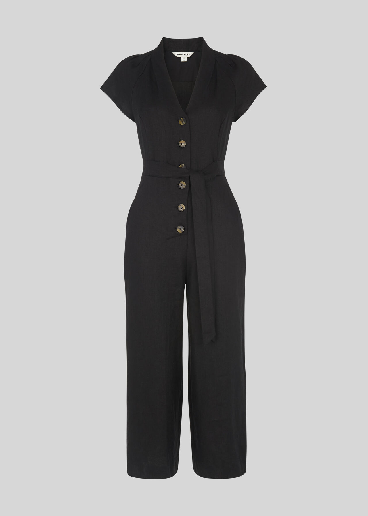 Sana Linen Button Jumpsuit Black