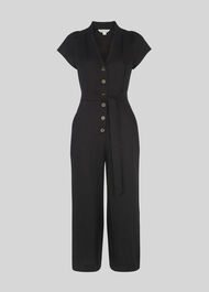 Sana Linen Button Jumpsuit Black
