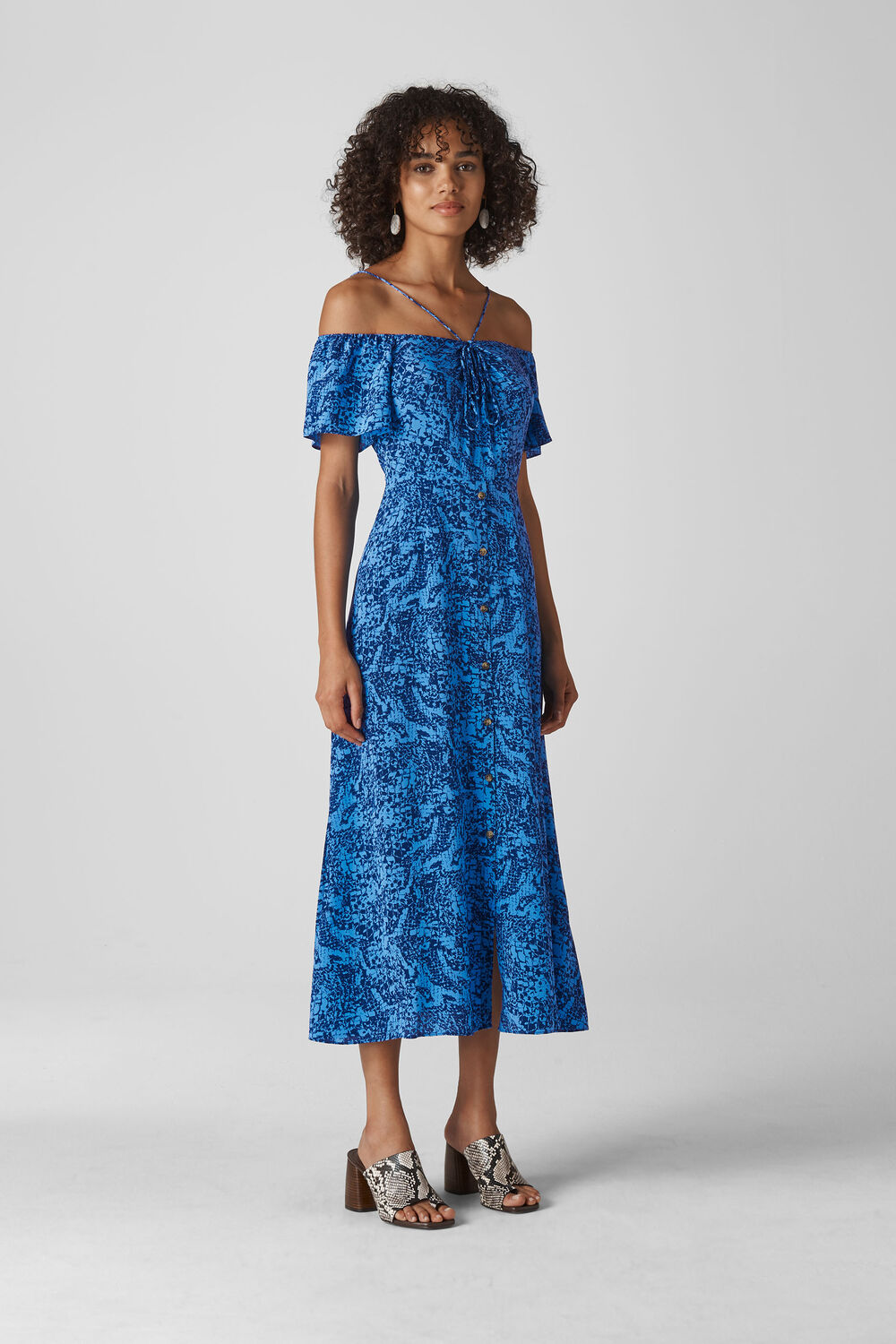 Bardot Snake Print Silk Dress Blue/Multi