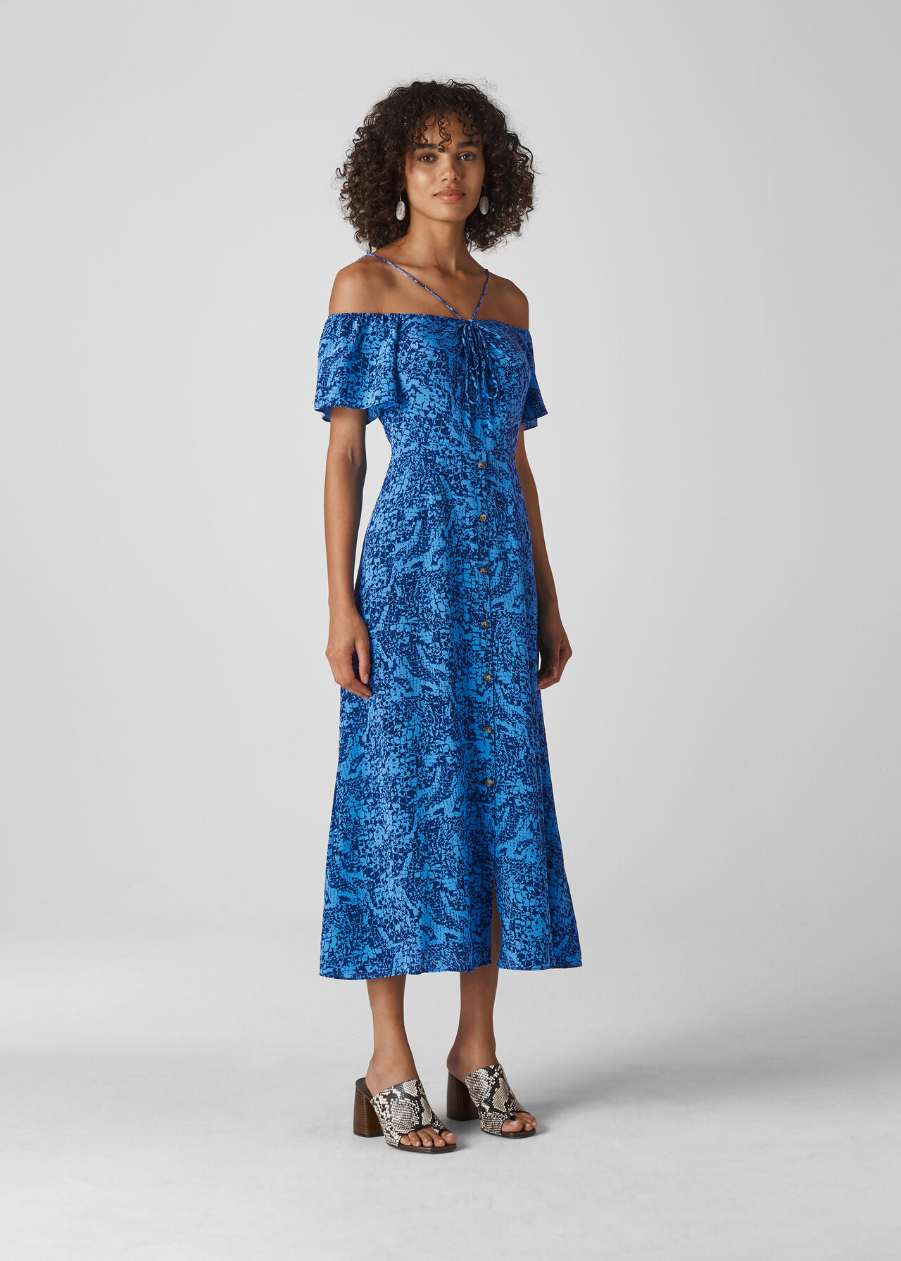 Bardot Snake Print Silk Dress Blue/Multi