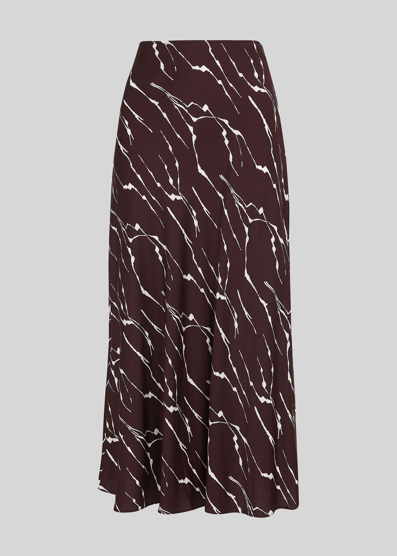 Twig Print Bias Cut Skirt Burgundy